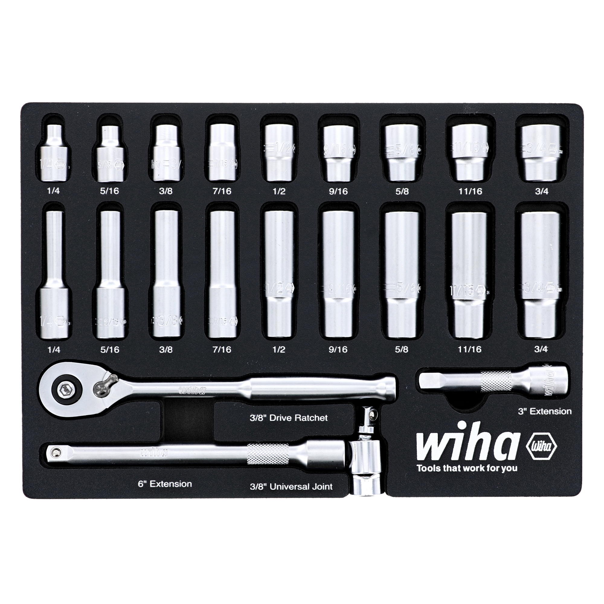 Wiha Standard/Deep Socket Tray Set - 22-Pc., SAE, Multi-Drive, Model# 33796